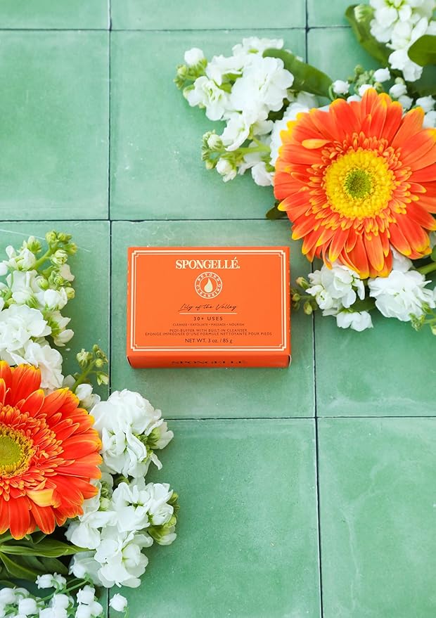 Spongellé Lily of The Valley Pedi Buffer Bath Sponge | Exfoliating Foot & Heel Scrub | Cleanse, Exfoliate, and Nourish | Cruelty-Free, Vegan, Dermatologist-Tested, Made in USA | 30+ uses