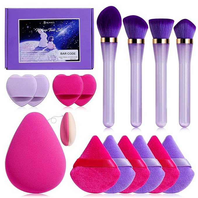 BS-MALL Professional 4 Pcs Makeup Brush Set WithTriangle Sponges, Extra-large Dual-purpose Makeup Sponge & Soft Finger Sponges for Flawless Daily Use - Travel-friendly Multi-purpose & Makeup Sponges