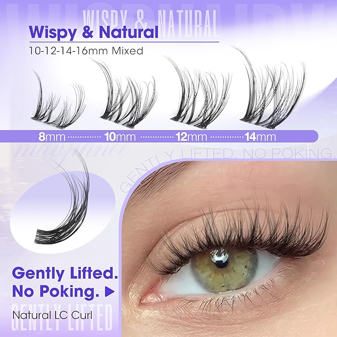 Mavphnee Spider Lash Clusters Wispy Airy Cluster Eyelash Extensions with Flexible Clear Band & LC Curl, 10-16mm Natural Individual Lashes For Clean Girl & Kim K Makeup