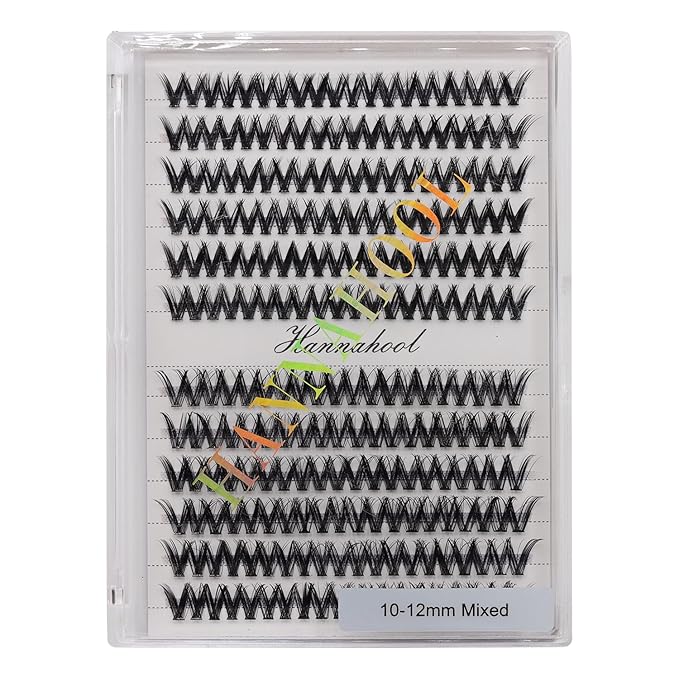 12rows-Large Tray Mixed 8-10-12-14-16mm/Mixed 14-15-16mm/Mixed14mm-16mm/Mixed 18-20mm Wide Stem Individual False Eyelashes Dramatic Black Cluster Eyelashes (MY009-10-12MM)