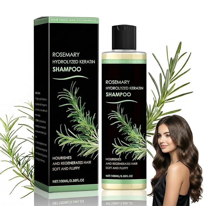 Rosemary Hair Growth Shampoo, Rosemary Hydrolyzed Keratin Shampoo for Thinning Hair – Strengthening & Volumizing Formula – Promotes Thicker Hair for Men & Women – Repairs Damaged – 100ml