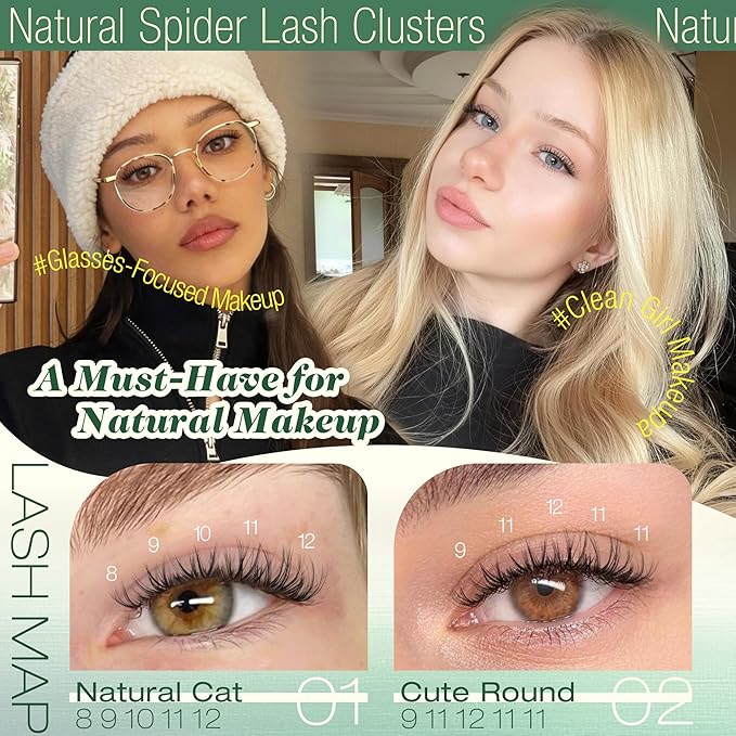 Spider Lash Clusters Kit 8-12MM Short Lash Extension Kit Breeze Wispy Eyelash Clusters Natural Clusters Eyelash Extensions CC Curly Invisible Band Individual Lashes for Clean Girl Makeup by Lvmixwig