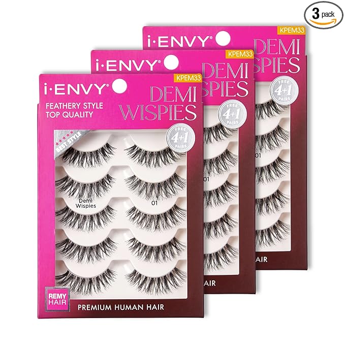 i•ENVY 15 Pairs Demi Wispies False Lashes (3 Pack), Premium Quality 100% Human Hair, Fluffy Feathered Eyelashes with Volume & Curl, Natural Look, Lightweight, Comfortable, Reusable for Everyday Wear