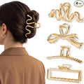 Obeoby Large Metal Hair Claw Clips for Women, 4 Pcs 4 Inch Gold Hair Clips for Thick Hair - Strong Hold Cute Fashion Barrettes Hair Accessories Holiday Birthday Gifts