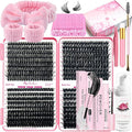 DNSGOOR DIY Lash Extension Kit 630Pcs 10-18mm D Curl Lashes Clusters with Lash Bond and Seal Glue Remover Lash Shampoo Cleansing Brush Headband Wristband Tweezers Eyelash Brush Applicator