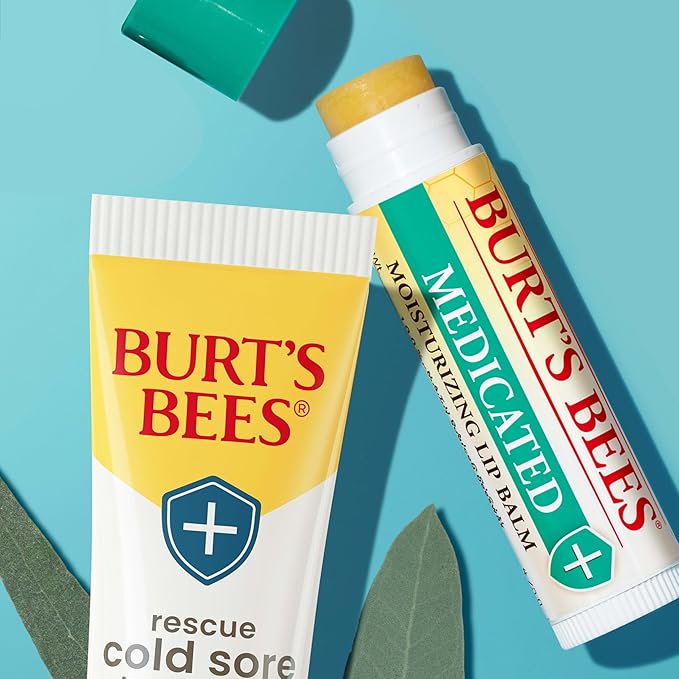 Burt's Bees Cold Sore Treatment and Medicated Lip Balm, With Menthol and Eucalyptus Oil, Natural Origin Skincare, 2 Tubes, 0.07 oz./0.15 oz.