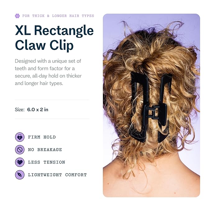 Gimme Beauty XL Thick Hair - X-Long Hair Holds More - Velvet-Like Finish Clip for All Lock Types - Non-Slip, Firm-Hold Daily Wear Accessory - Essential, Retractable Clip - Black