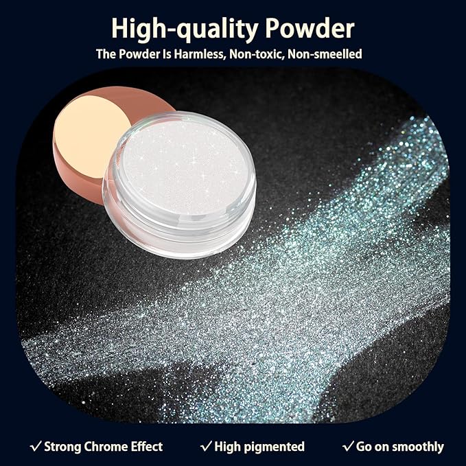 Allstarry Unicorn Chrome Nail Powder, Aurora Mermaid Iridescent White Pearl Nail Chrome Powder Pigment Glitter Fairy Dust for Nail Art, Manicure, Gel Nail Polish - Blue Aurora