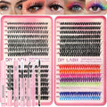 Lash Clusters Kit, 640 Pcs Eyelashes Clusters Extensions Kit 9-16mm Individual Lashes D Curl Fluffy Wispy False Eyelashes Thin Band, with Bond Seal Remover Tweezers Brush (30D+40D+50D+40D Kit 9-16mm)