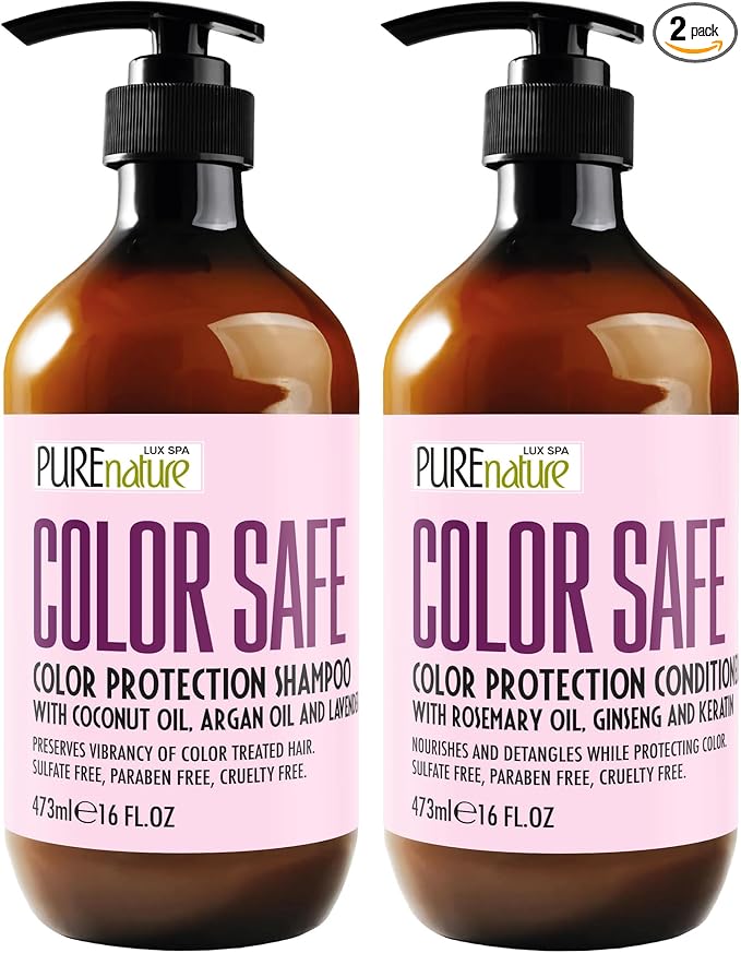 Color Safe Shampoo and Conditioner Set - Sulfate Free and Paraben Free for Protecting Treated, Dyed, and Colored Hair - Professional Salon Care for Women and Men - 16 Fl Oz (Set of 2)