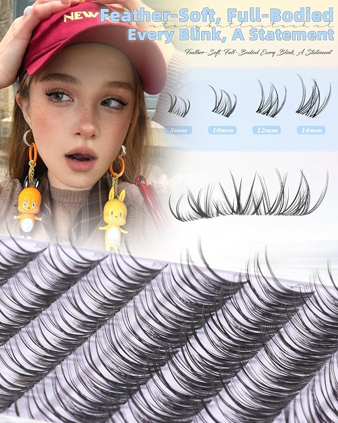 Spider Lash Clusters Natural Wispy Eyelash Clusters 8-14mm Invisible Band CC-Curly Cluster Eyelash Extensions Lash Extensions DIY Clear Band Individual Spider Lashes by ALICE