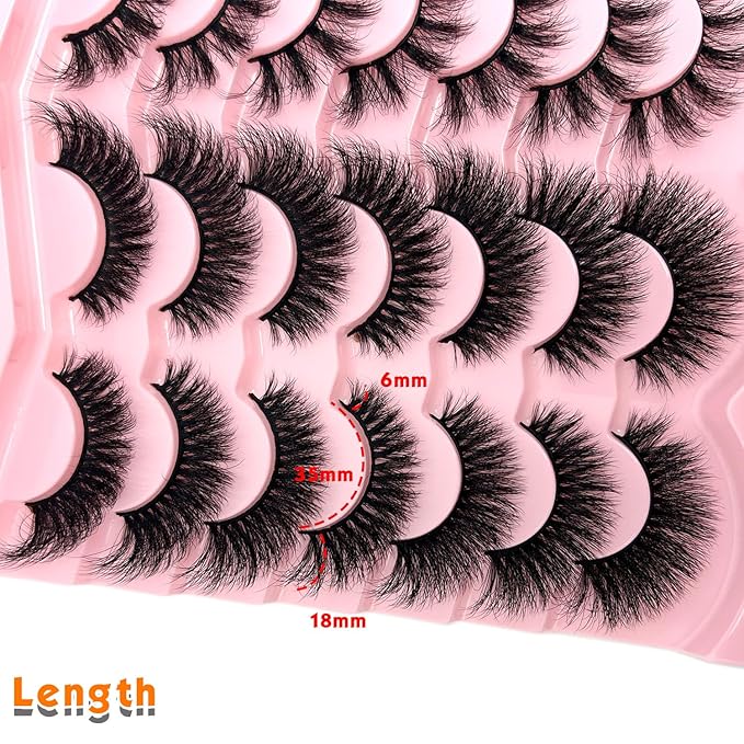 loladook Fluffy Lashes Mink Wispy Cat Eye Strip Lashes Natural Look 3D Faux Mink Eyelashes Pack C Curl Volume Soft False Eyelashes Multipack