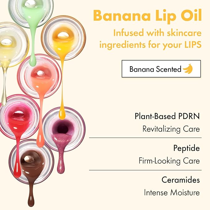 Amuse SEOUL Banana Lip Oil (05 CRANBERRY POP) - Moisturzing Lip Oil Stain, Banana Scent, Hydrating Nourshing Crytal Clear Lip Stain, Lightweight Non-Sticky Glossy Finish, Vegan, Korean Beauty Makeup