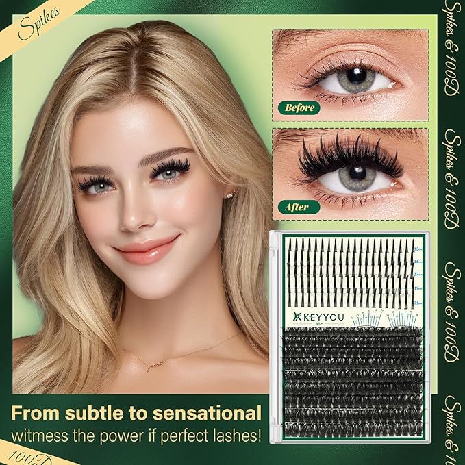 KEYYOU Lash Clusters 280Pcs Lash Spikes Eyelash Clusters Volume Individual Lashes DIY Spiky Lash Extension Cluster Eyelash Extensions(100D&Spikes-D-12-20MIX+13-21MIX)
