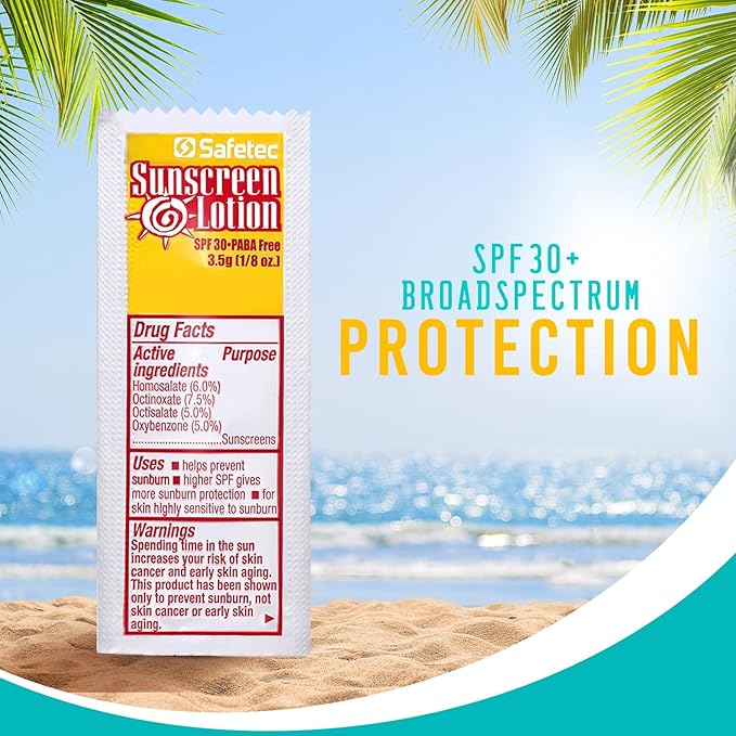 Sunscreen Lotion, SPF30 Protection and PABA Free, Individual Sunscreen Packets (Pack of 50) – Travel Size Sun Screen for Outdoors, Bundled with reclosable Homesphere bag (50)