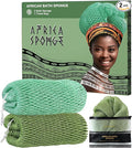 African Net Sponge Authentic -2 Pieces Exfoliating Scrubber for All Skin Types - Bath Washcloth Back Scrub for Shower - Body Exfoliator Sponge for Face & Body Care (Olive Green & Seawave)