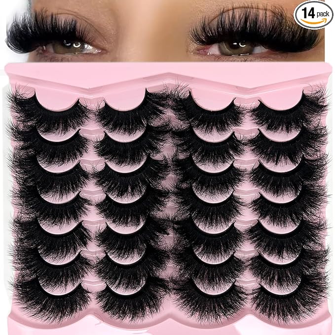 loladook Mink Lashes Fluffy 20mm Big Faux Mink Strip Lashes Cat Eye Long False Eyelashes Dramatic Soft 25mm 3D Volume Eyelashes Pack 14 Pairs
