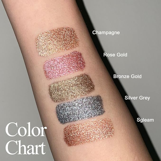 KYDA Liquid Glitter Eyeshadow, High Pigment Champagne Metallic Glittery Eyeshadow, Soft Lightweight Creamy Formula, One-Swipe Coverage, Long-wearing Crease-Resistant Eyes Glitter Makeup, 0.25oz