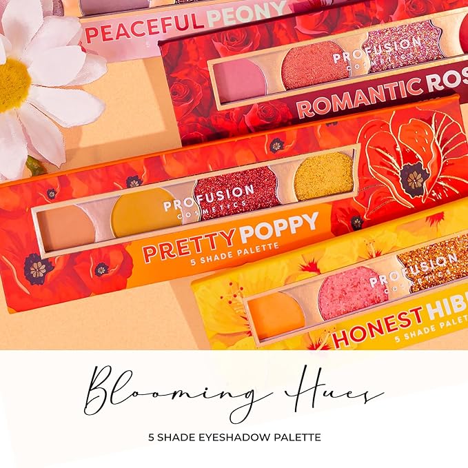 Profusion Cosmetics 5-Shade Mini Eyeshadow Palette - Highly Pigmented with Matte & Shimmer Finishes, Blendable Travel-Friendly Kit, Vegan & Cruelty-Free Makeup (Pretty Poppy)