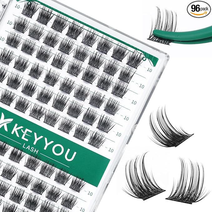 Lash Clusters,96 Pcs Cluster Lashes D Curl 10mm DIY Lash Extensions Eyelash Clusters,KEYYOU Volume Wispy Individual Lashes Soft&Comfortable Easy DIY at Home(Y06,D-10mm)