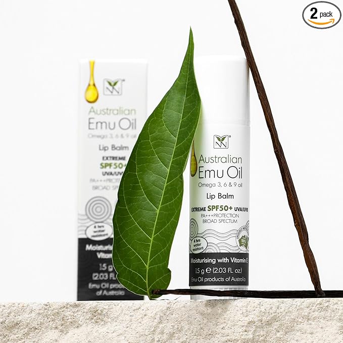 YNN Emu Oil Moisturizing Lip Balm with Extreme SPF50+ Sun Protection - 4-Hour Water Resistant, Fortified with Vitamin E, Amino Acids & Omega 3, 6 & 9 - Y-Not Natural, 15g Stick - 2 Pack