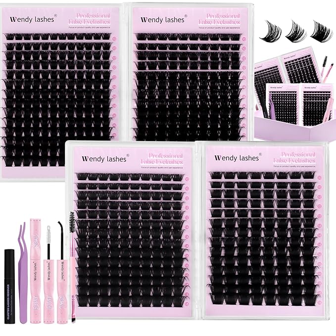 Fluffy Lash Clusters Kit Bulk Packs: Wendy, 560Pcs, 150D, 200D, 200D, 250D, D Curl, 10-18mm Mixed, Thick, Volume, Soft, DIY Eyelash, Individual, Natural, Fake Lashes