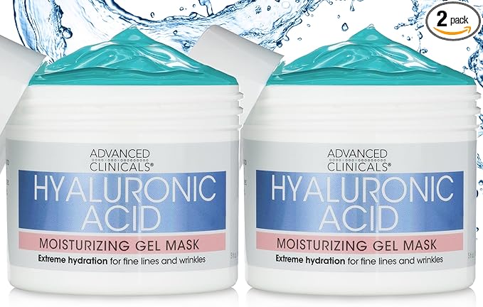 Advanced Clinicals Hyaluronic Acid Gel Facial Mask Skin Care, Brightening, Hydrating Anti Aging Face Mask & Moisturizer Helps Transform Dry Skin W/Collagen, Chamomile, Aloe Vera, 5 Fl Oz (Pack of 2)