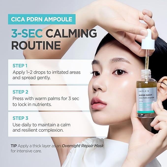 AMPLE:N Hyper Shot Cica PDRN Ampoule - Korean Face Serum for Sensitive, Acne Prone Skin - Calming, Barrier Repair with Centella Asiatica Niacinamide Plant DNA, Non-Comedogenic K-Beauty, 2.7 fl.oz.