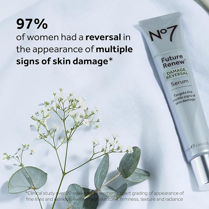 No7 Future Renew Damage Reversal Skincare Set - Anti Aging Face Serum (.33 Fl Oz), Day Cream with SPF 25 (1.69 Fl Oz) & Night Cream (1.69 Fl Oz) - Reverses Visible Signs of Sun Damage - 3-Piece Set | Damage Reversal, Day Cream, SPF 25, Night Cream