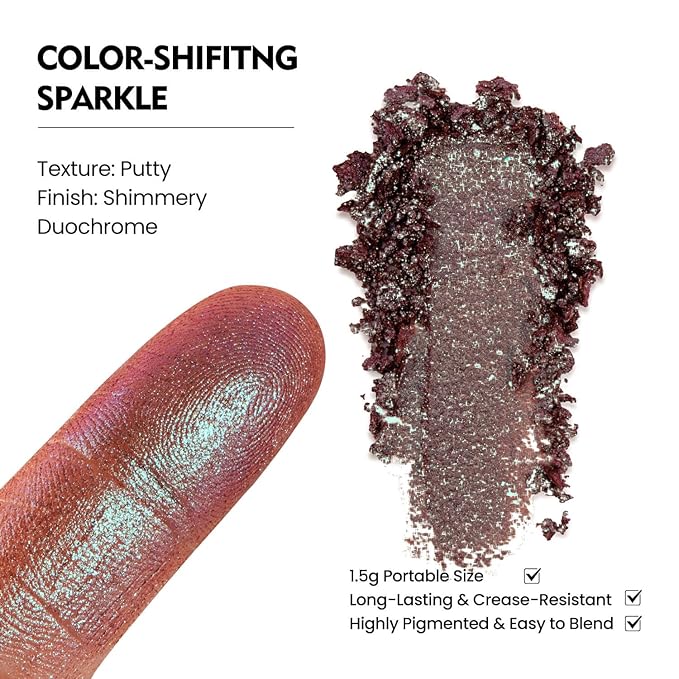 Duochrome Chameleon Single Eyeshadow, Purple to Blue Iridescent Shift, Creamy Putty Texture Cream-to-Powder, Zero Fallout Metallic Shimmer, High Pigment, Fits Magnetic Palette (Nebula)