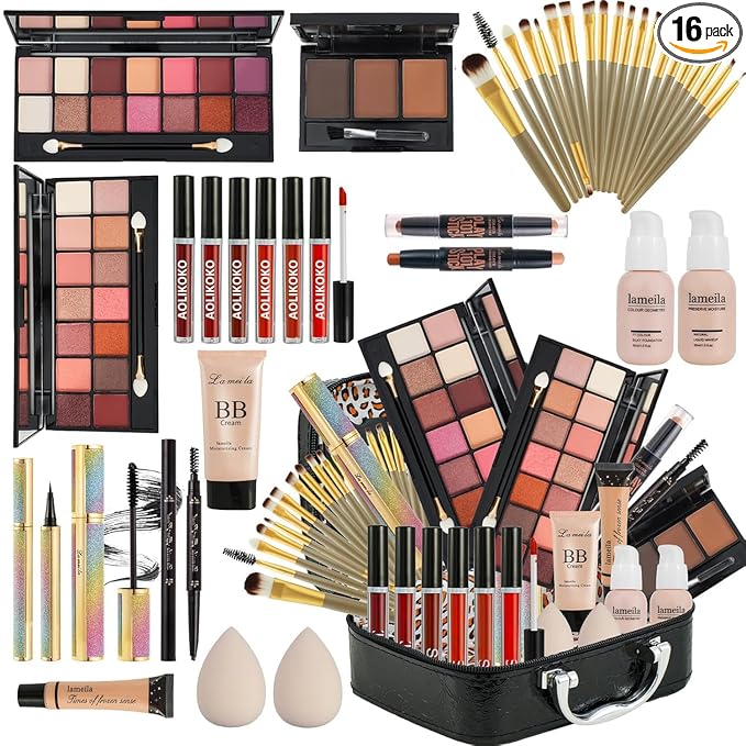 All in One Makeup Kit for Women Full Kit,Makeup Set for Women, Includes Eyeshadow Palette/Foundation/lip gloss/Eyeliner/Mascara/makeup Brush,Makeup Gift Set for Christmas & Birthday&Holiday&Everyday.