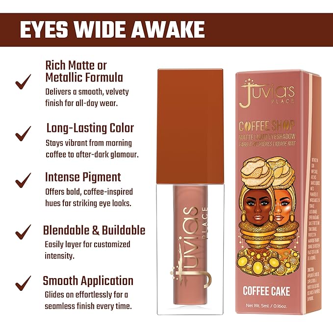 Juvia's Place Coffee Shop Liquid Eyeshadow Coffee Cake - Matte Finish for Rich, Long-Lasting Color, Waterproof, and Smooth Texture - Buildable and Vibrant - Ideal for All Skin Tones, 0.08 fl oz