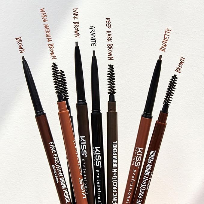 Kiss New York Professional Brow Pencil with Spoolie Brush, Ultra-Fine Precision Point Eyebrow Pencil, Dual-Sided Precise, Slim Definer, Fills Brows, Long-Lasting (Granite)