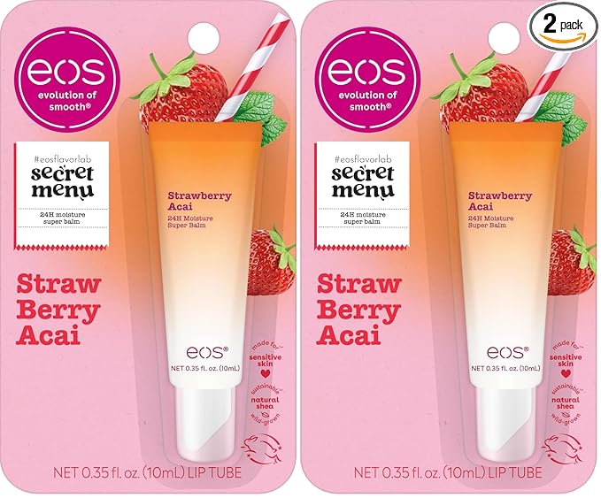 eos 24H Moisture Super Balm - Strawberry Acai, Lip mask, Moisturizing, Lip Treatment, Limited-Edition Skincare, 0.35 fl oz (Pack of 2)