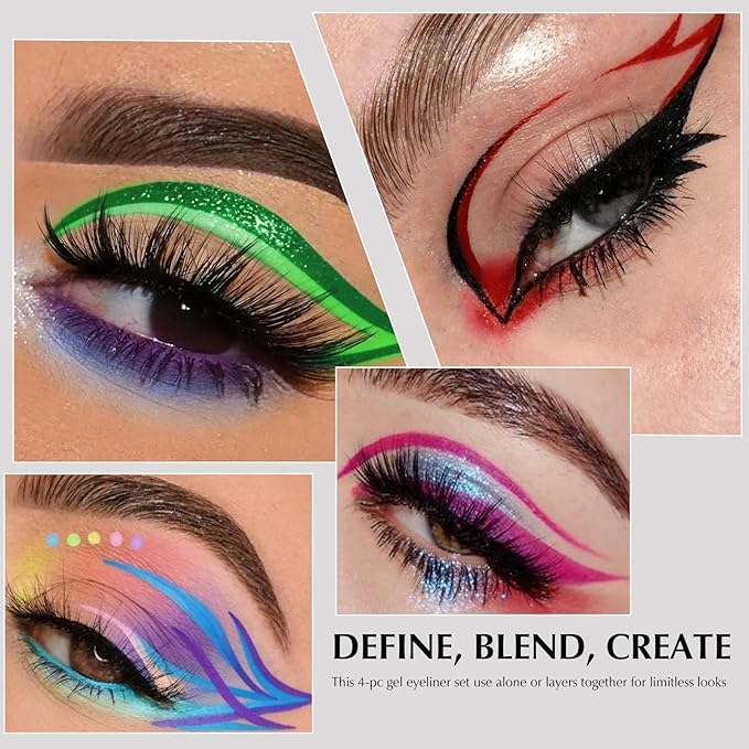 4Pcs Black Brown Eyeliner Pencil, Sharpenable Gel Eye Liner Waterproof Smudge proof Long Lasting, Matte Glitter Waterline Eyeliner Set for Women Smooth Cream Eye Shadow Brightener Pen Makeup