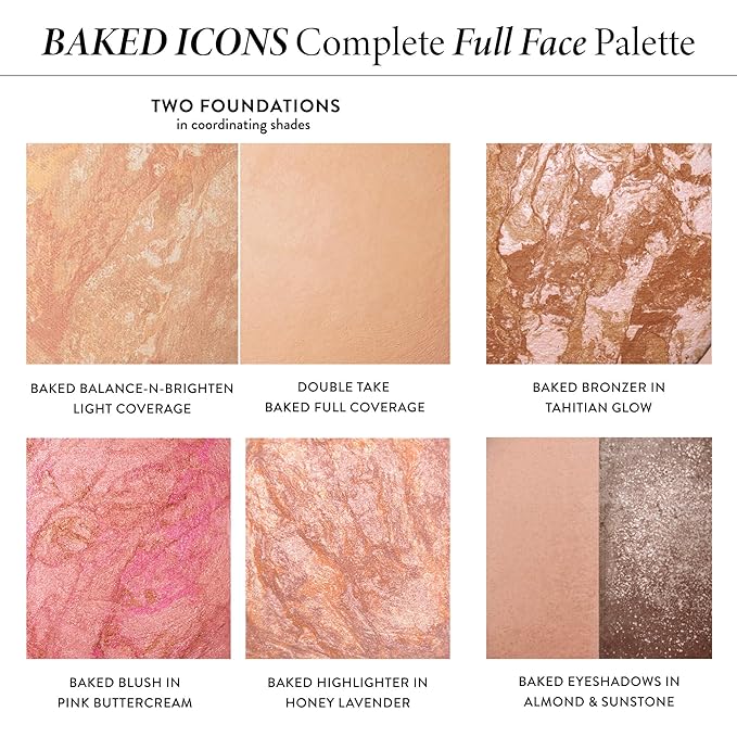 LAURA GELLER Baked Icons Complete Full Face Palette, Toffee | All-in-One Makeup Palette with Baked Foundations, Blush, Bronzer, Highlighter, Eyeshadows | Coverage for Mature Skin | Travel-Friendly