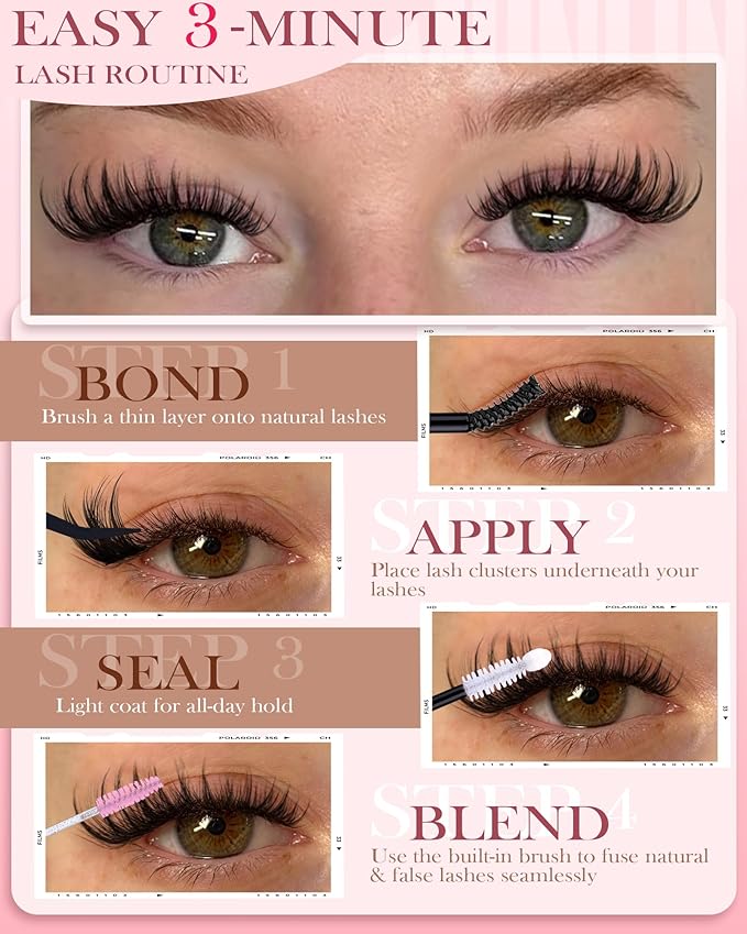 Spider Lashes Kit Natural Lash Clusters Kit Wispy Clusters Eyelash Extensions Fluffy Eyelash Clusters Kit Spikes Individual Lashes C-Curl Lashes Clusters Fairy Lash Extension Kit with Brush 8-16MM