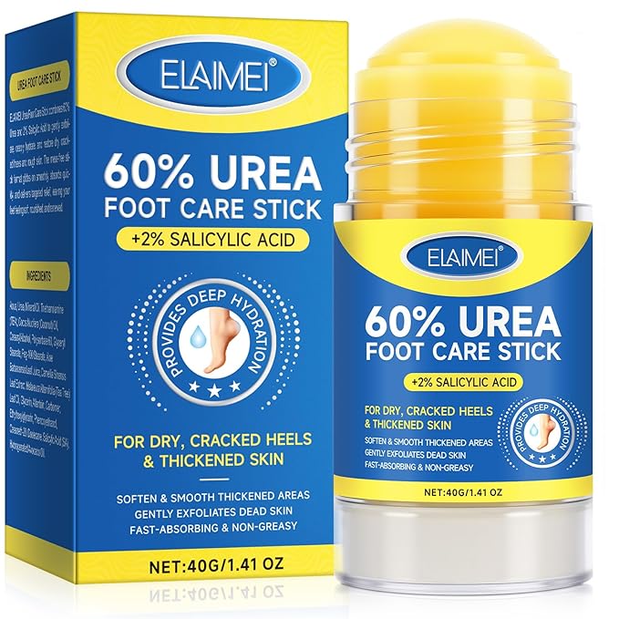 60% Urea Cream Stick with 2% Salicylic Acid, Exfoliating Foot Balm for Dry, Rough Skin on Heels, Knees & Hands, Moisturizing Solid Urea Foot Cream, 1.4 oz