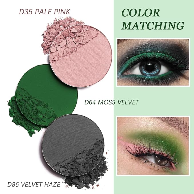 Refillable Eyeshadow Palette - Matte/Glitter/Duo-Chrome Pressed Powder & Cream Formula, Neutral/Shimmer/Smokey Multichrome, Travel-Friendly Iron Pan Refills (Matte, D64)