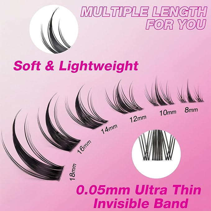 VEYESBEAUTY Manga Lash Clusters Eyelash Extensions Thin & Invisible Band DIY Individual False Eyelashes Newbie's Five-Second Series Wispy Lash Tray for Self-application, Lashes 8-18mm Mixed Length