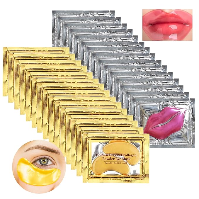 30 Pairs 24K Gold Eye Masks & Lip Mask, Under Eye Patches and Lip Pads,Collagen Crystal Mask Set for Puffy Eyes, Dark Circles, Lip Mask Skincare for Teacher Appreciation Gifts