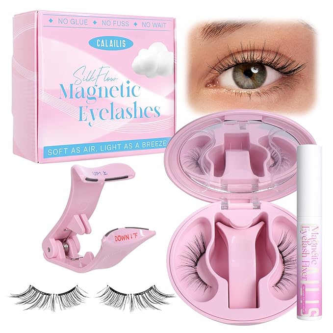 CALAILIS Magnetic Eyelashes with Applicator Upgrade Soft Magnetic Lashes Natural Look Reusable No Glue or Eyeliner Needed Easy to Wear and Remove (RC132)