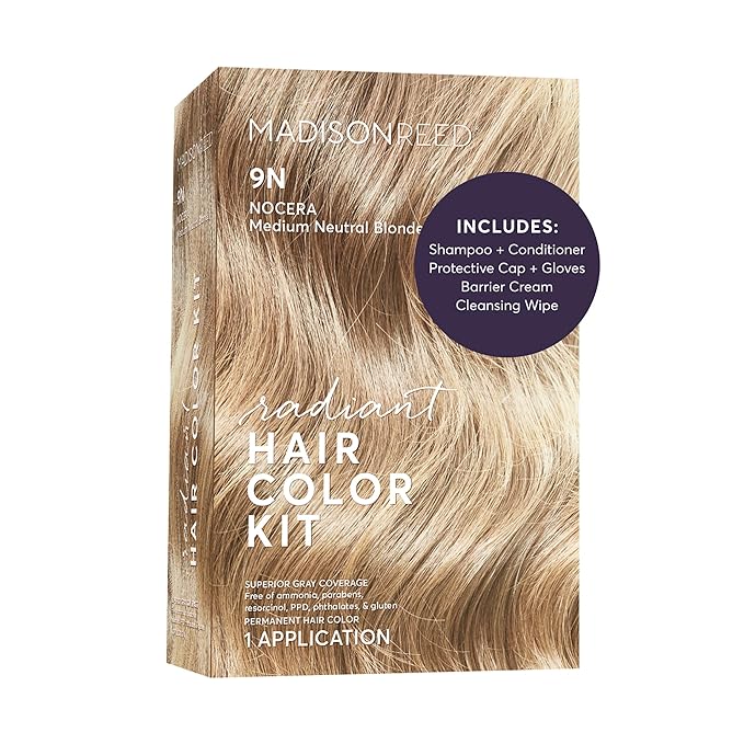 Madison Reed Radiant Hair Color Kit - 9N Medium Neutral Blonde (Nocera Blonde), Dimensional Gray Hair Blending Permanent Hair Dye, PPD-Free & Ammonia-Free, 1 Pack