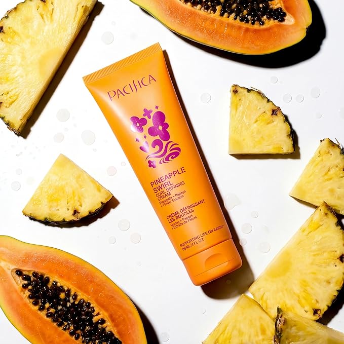 Pacifica Pineapple Swirl Curl Defining Cream – Bounce, Frizz Control & Curl Enhancer Styling Cream for Curly Hair & Wavy Hair – Coconut Oil & Hyaluronic Acid For No-Crunch Hold – Cruelty-Free – 4-oz