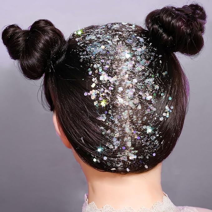 Mermaid Sequins Chunky Glitter Liquid Eyeshadow Glitter Body Gel Festival Glitter Cosmetic Face Hair Nails Makeup Long Lasting Sparkling 30g (#102 Silver)