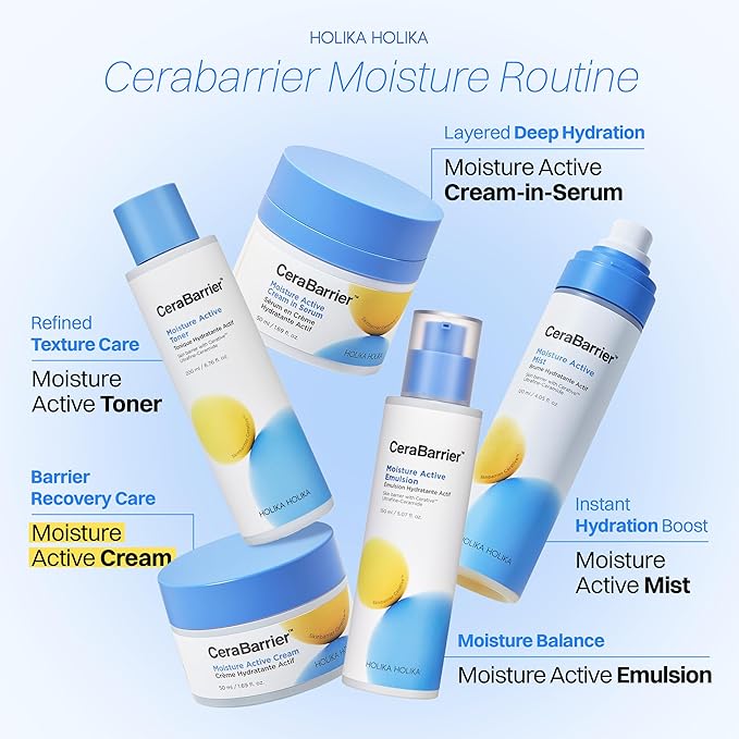 HOLIKA HOLIKA Cerabarrier Moisture Active Cream - Face Hydrating Barrier Repair - 5 Ceramide Complex, Phytosterols, Ectoin - Deep Moisture Lock Korean Skincare for Dry Sensitive Skin, 1.69oz