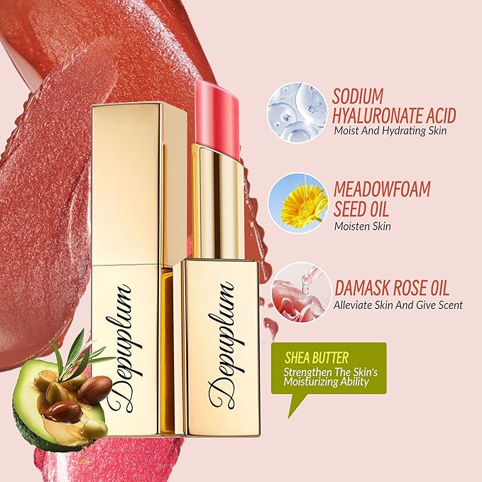 Depuplum Red Lipstick Moisturizing for Women Shimmer Tinted Lip Balm Hydrate Nourish Raspberry Lip Gloss Vegan& Cruelty Free Lip Makeup, ZG108 Passion