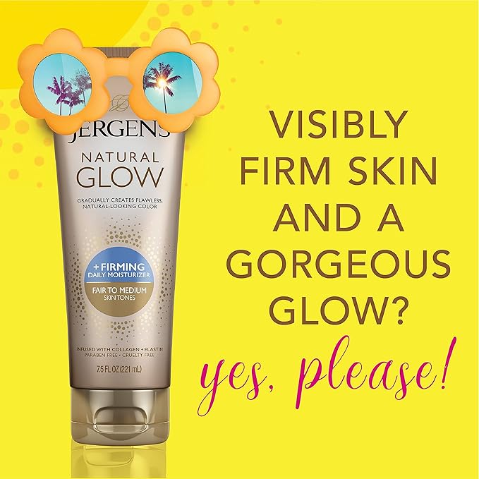 Jergens Natural Glow +FIRMING Body Lotion, Fair to Medium Skin Tone, 7.5 Ounce Sunless Tanning Daily Moisturizer with Collagen and Elastin. Helps to Visibly Reduce Cellulite