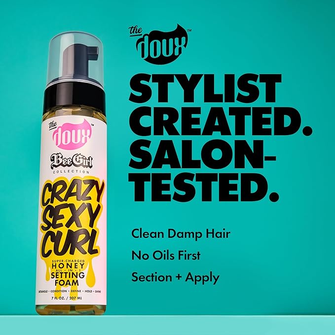 The Doux Curl Cream & Setting Mousse for Curly Hair CRAZYSEXYCURL Honey Foam for Heatless Curls Overnight, Frizz Control, Shine & Moisture – Curly Hair Styling Product with Aloe & Silk Amino Acids