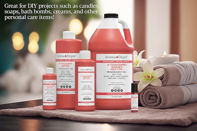 Aroma Depot A Thousand Wishes 4oz Fragrance Oil I Perfume I Skin Oil I Scented Oil. DIY Projects Such as Candles, Bath Bombs, Body Butters, Creams & Lotions. For Diffuser, Burners, or Warmers.
